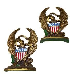 Vintage Cast Iron American Eagle Bookends Pair USA